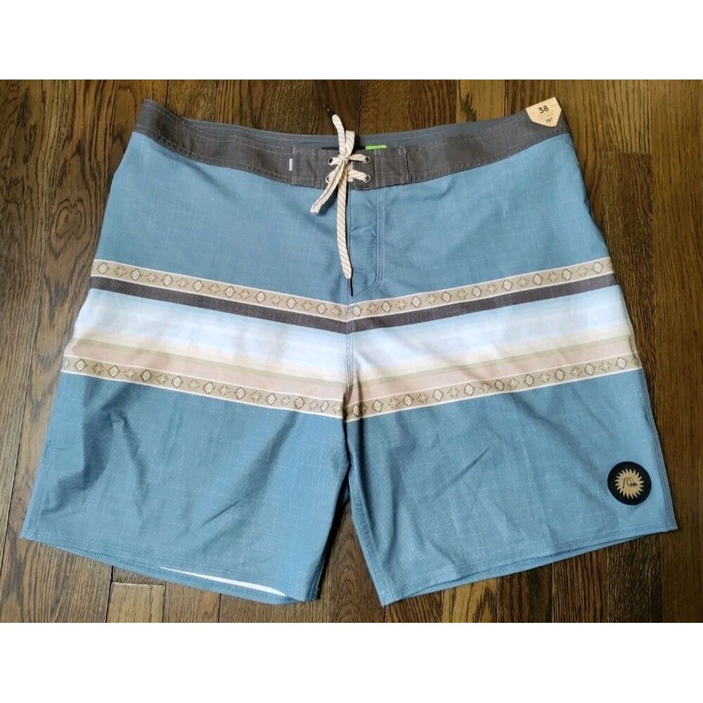 Quick Silver Men's Swim Trunks 38 Brand New Highline Blue Beige Gray Surf Shorts